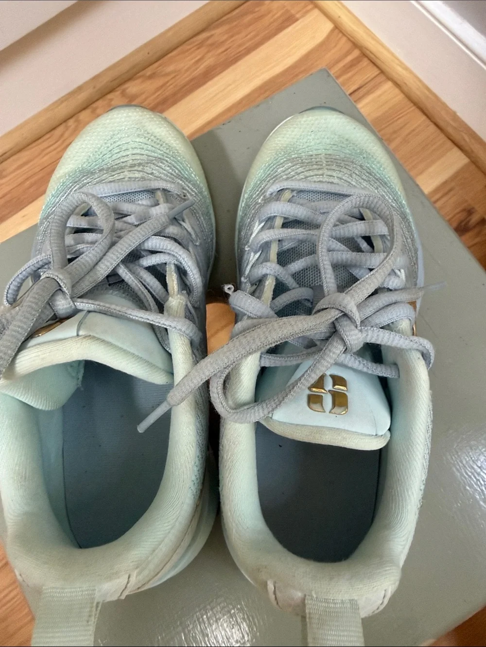 Nike Kids Light Blue Sneakers with Gold Swoosh